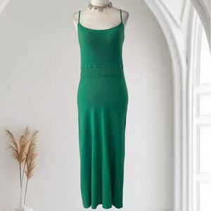 Lalavon Soft Bright Green Preppy Coquette Ribbed Bodycon Maxi Midi Dress L